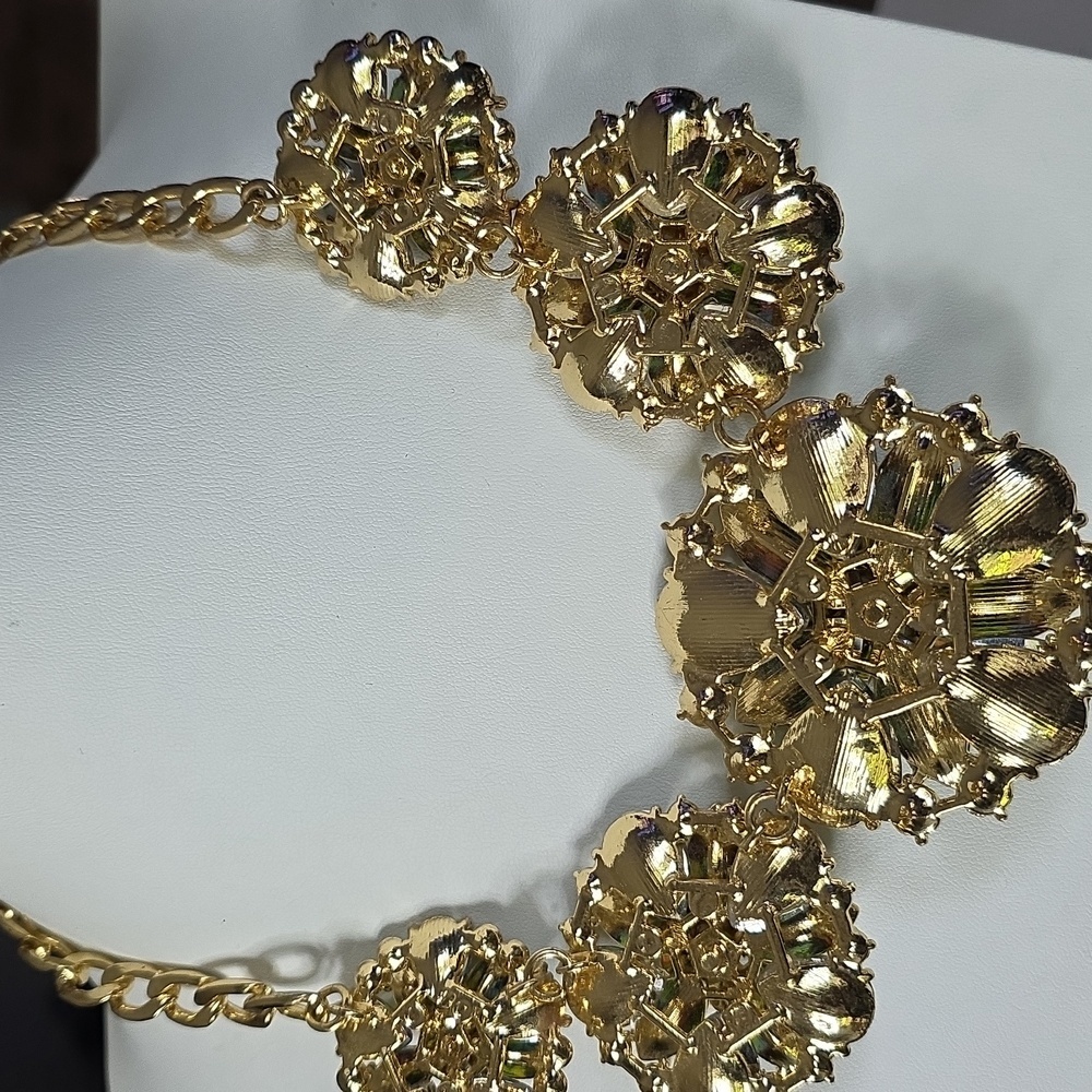 Multicolor Floral Crystal Statement Necklace - image 4